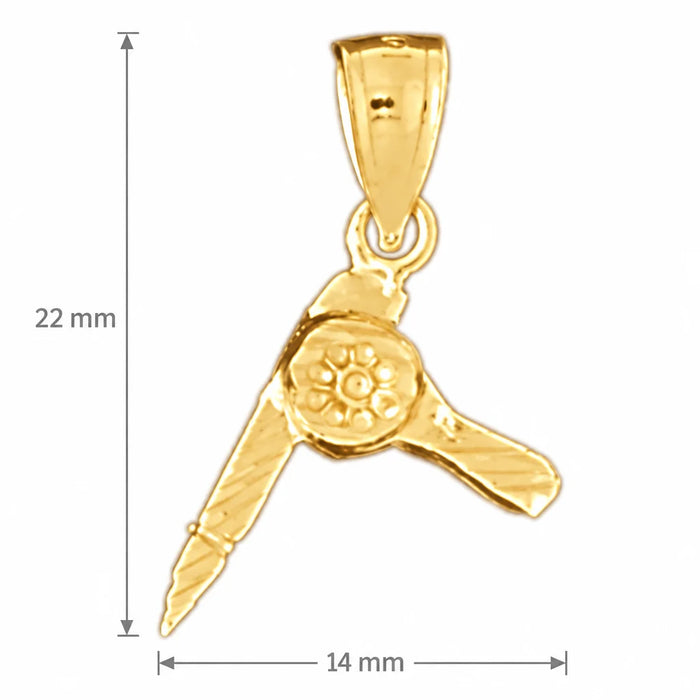 3D Hair Dryer Charm Pendant 14k Gold (1.5 Grams) Yellow Gold 14k