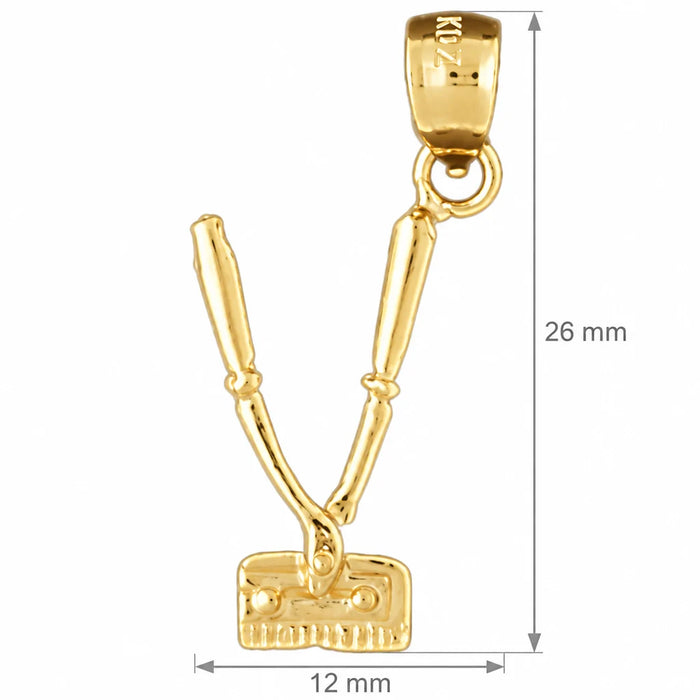 3D Hairdresser's Razor Moveable Charm Pendant 14k Gold Yellow Gold 14k