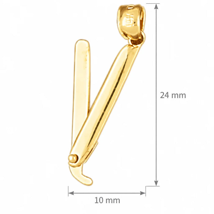 3D Hairdresser's Razor Moveable Charm Pendant 14k Gold (1.3 Grams) Yellow Gold 14k