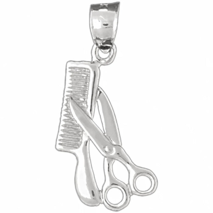 3D Hairdresser's Scissors and Comb Charm Pendant 14k Gold (2 Grams) White Gold 14k