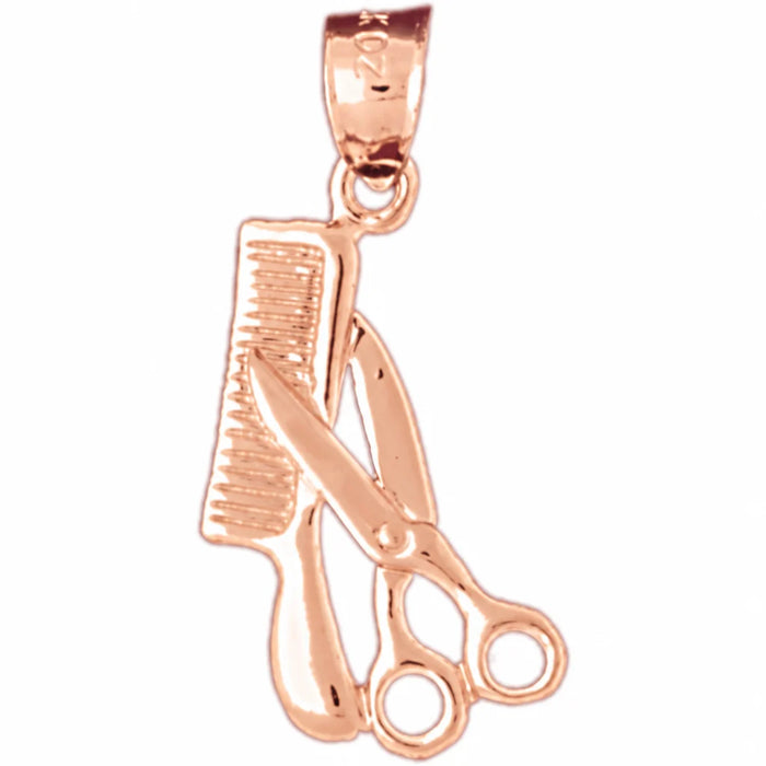 3D Hairdresser's Scissors and Comb Charm Pendant 14k Gold (2 Grams) Rose Gold 14k