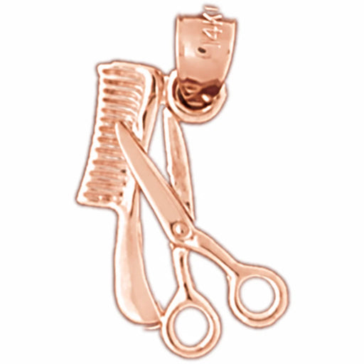 3D Hairdresser's Scissors and Comb Charm Pendant 14k Gold (0.5 Grams) Rose Gold 14k