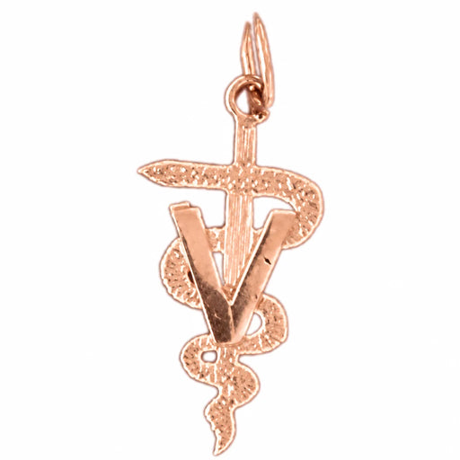 V Medical Sign Charm Pendant 14k Gold Rose Gold 14k