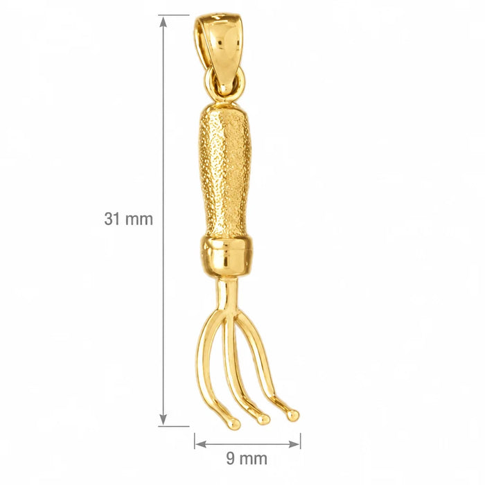 3D Rake Charm Pendant 14k Gold (2.2 Grams) Yellow Gold 14k