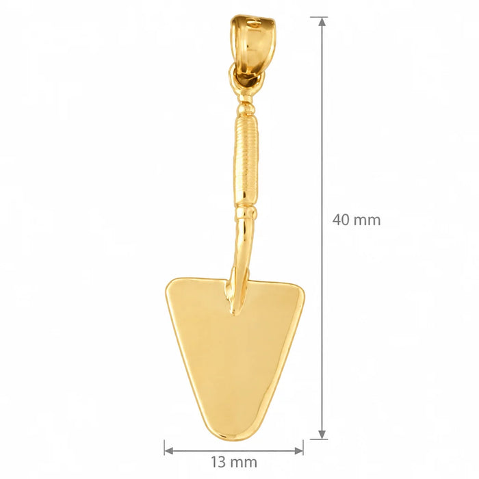 3D Spade Shovel Charm Pendant 14k Gold (2 Grams) Yellow Gold 14k