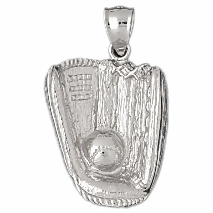 14K White Gold variant – Baseball Mitt Glove Charm Pendant 14k Gold (7.5 Grams) – front view