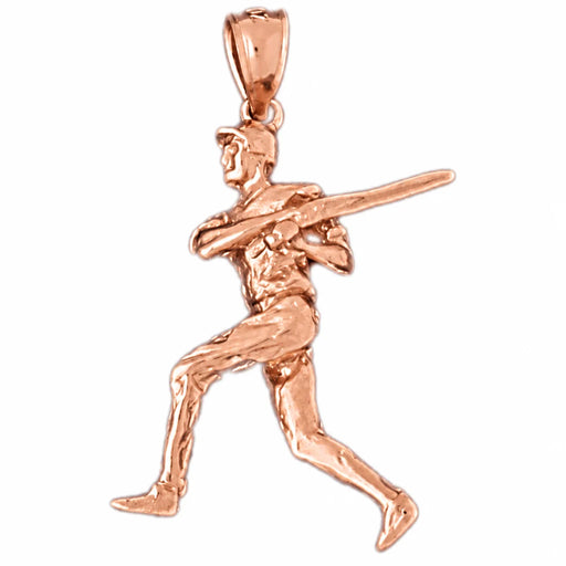 14K Rose Gold variant – 3D Baseball Player Charm Pendant 14k Gold (3.8 Grams) – front view
