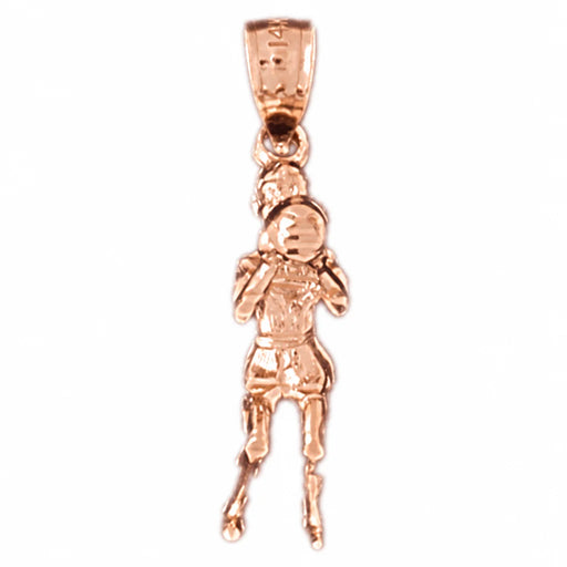 14K Rose Gold variant – 3D Basketball Player Charm Pendant 14k Gold – front view