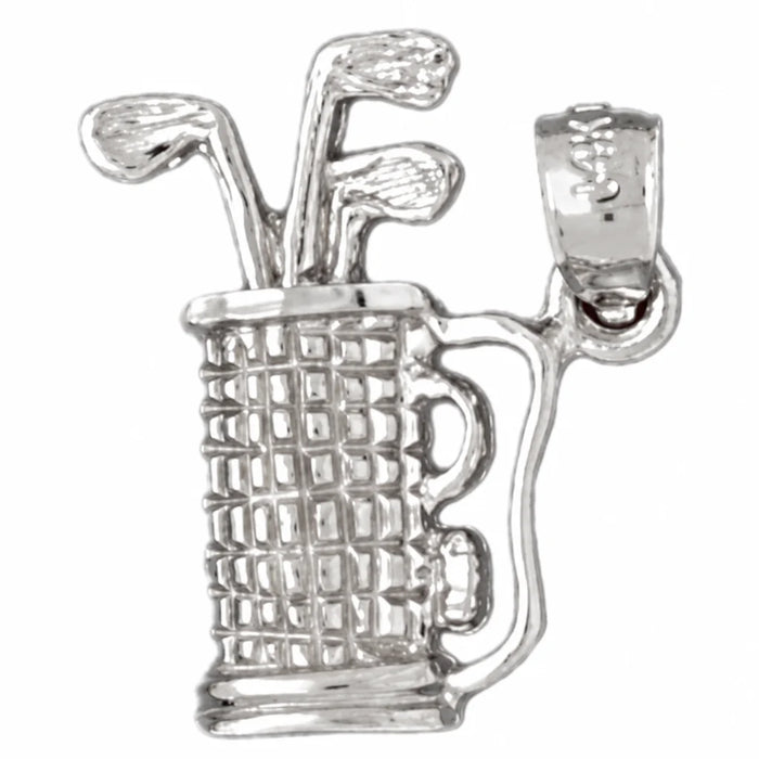 14K White Gold variant – 3D Golf Club Bag Charm Pendant 14k Gold – front view