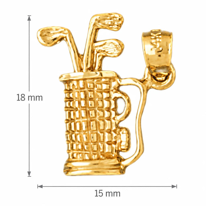 14K Yellow Gold variant – 3D Golf Club Bag Charm Pendant 14k Gold – dimensions and size guide
