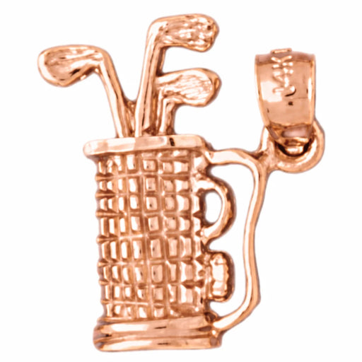 14K Rose Gold variant – 3D Golf Club Bag Charm Pendant 14k Gold – front view