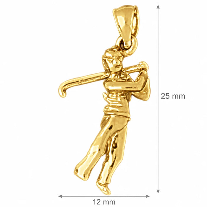 14K Yellow Gold variant – 3D Golfer Charm Pendant 14k Gold (2.1 Grams) – dimensions and size guide