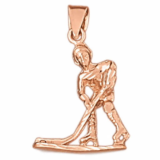 14K Rose Gold variant – 3D Hockey Player Charm Pendant 14k Gold – front view
