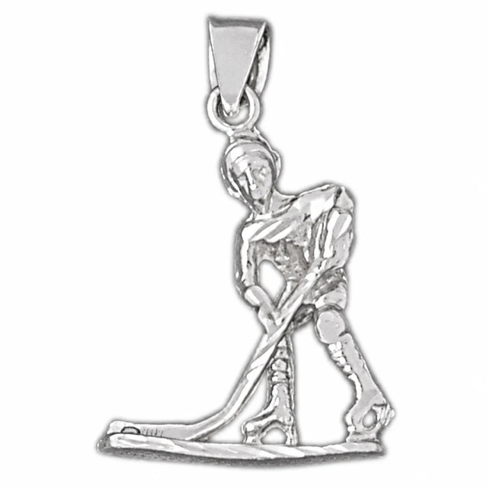 14K White Gold variant – 3D Hockey Player Charm Pendant 14k Gold – front view