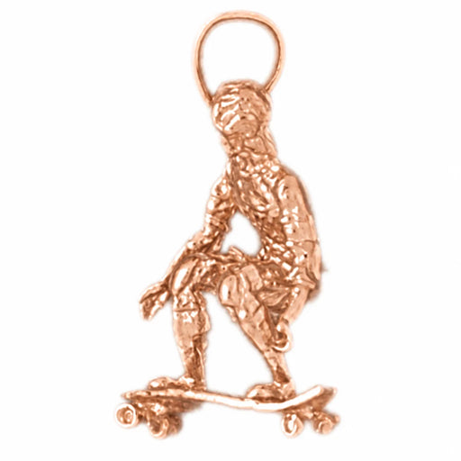 14K Rose Gold variant – 3D Skater Charm Pendant 14k Gold – front view