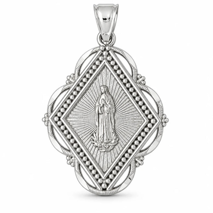 Virgin Mary Charm Pendant 14k Gold (3.9 Grams) White Gold 14k