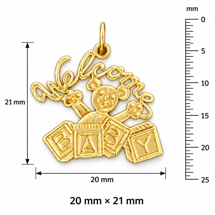 Welcome Baby Charm Pendant 14k Gold Yellow Gold 14k