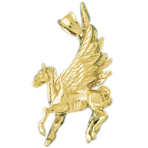3D Pegasus Horse Charm Pendant 14k Gold