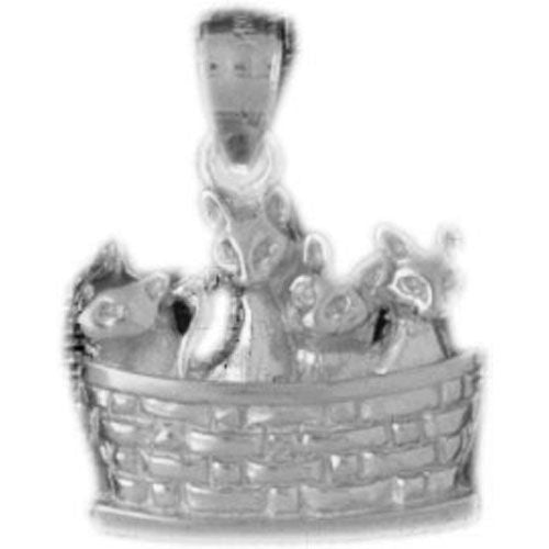 Cat Kitten in Basket Charm Pendant 14k White Gold