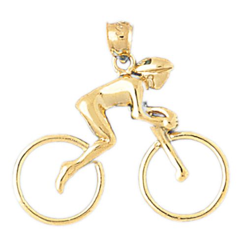 Biker Bicycle Charm Pendant 14k Gold