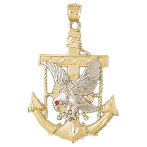 Eagle on Ancor Charm Pendant 14k Two Tone Yellow and White Gold