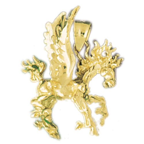 3D Pegasus Horse Charm Pendant 14k Gold