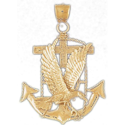 Eagle On Anchor Charm Pendant 14k Gold