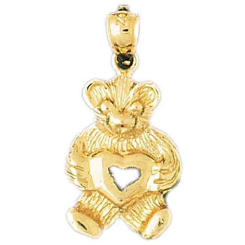 Teddy Bear With Heart Charm Pendant 14k Gold