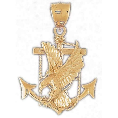 Eagle On Anchor Charm Pendant 14k Gold