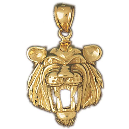 Tiger Head Charm Pendant 14k Gold