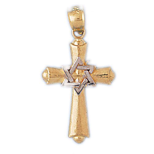 Star of David on Cross Charm Pendant 14k Gold