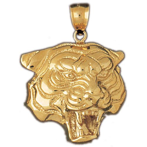 Tiger Head Charm Pendant 14k Gold