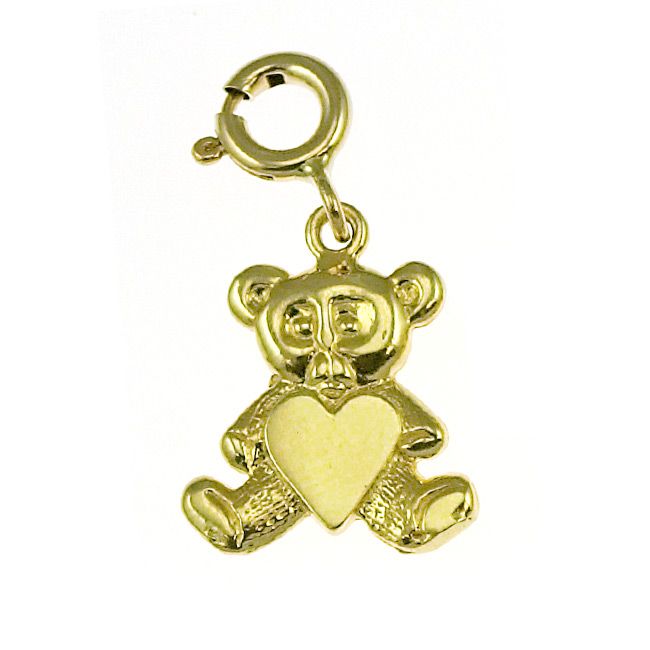 Teddy Bear With Heart Charm Pendant 14k Gold