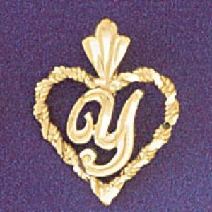 Initial Y Heart Charm Pendant 14k Gold