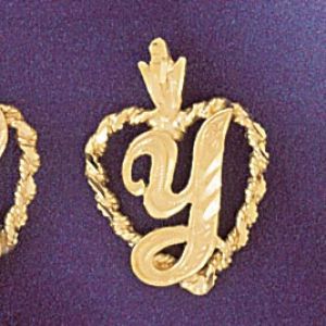 Initial Y Heart Charm Pendant 14k Gold