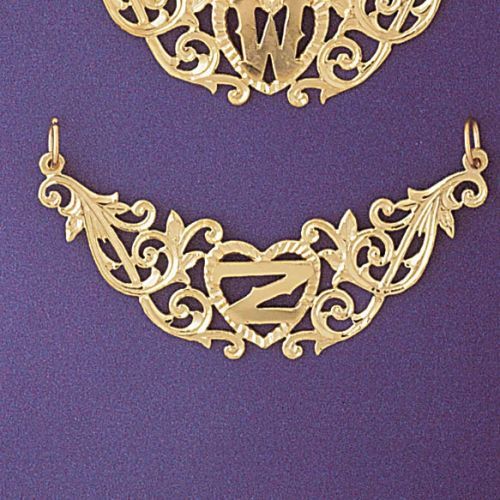 Initial Z Heart Charm Pendant 14k Gold