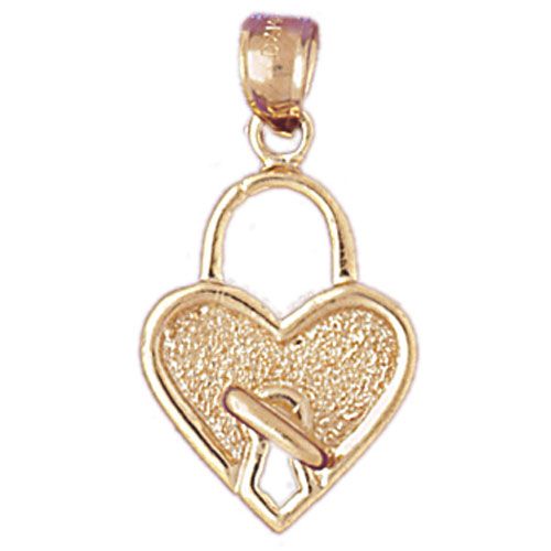 Heart Lock with Key Charm Pendant 14k Gold