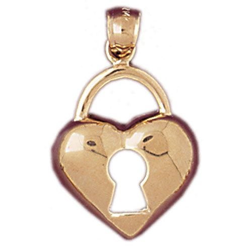 Heart Lock Charm Pendant 14k Gold