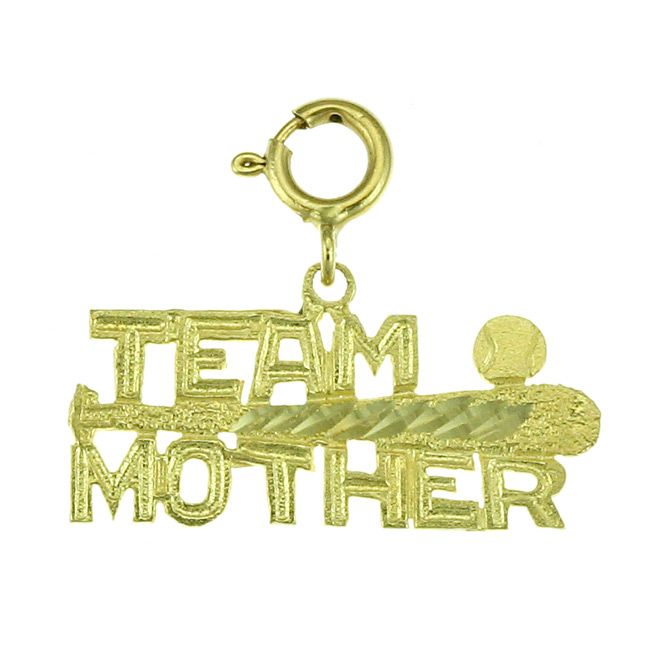 Baseball Team Mother Charm Pendant 14k Gold