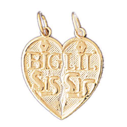 Big Sis Lil Sis Heart Charm Pendant 14k Gold