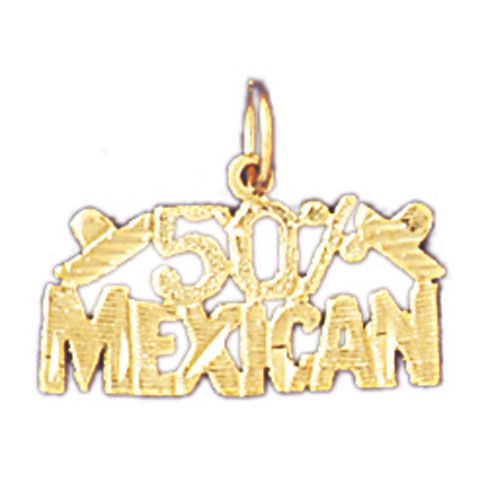 Fifty Per Cent Mexican Charm Pendant 14k Gold