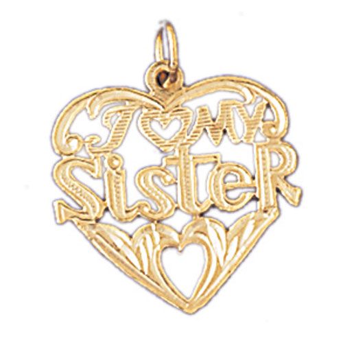 I Love My Sister Charm Pendant 14k Gold