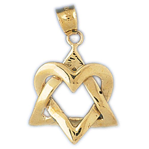 Star of David Heart Charm Pendant 14k Gold