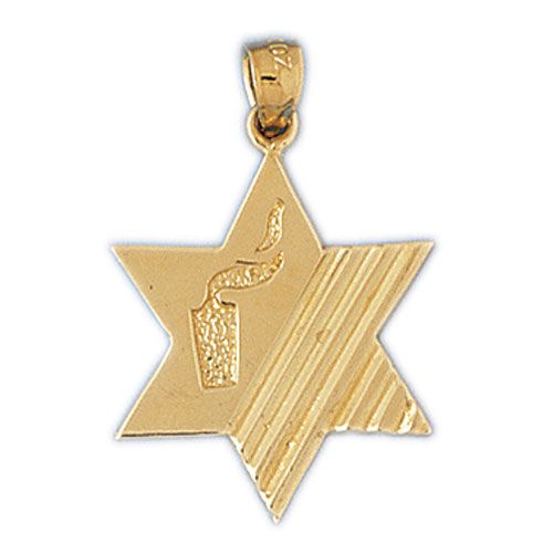 Star of David with Candle Charm Pendant 14k Gold