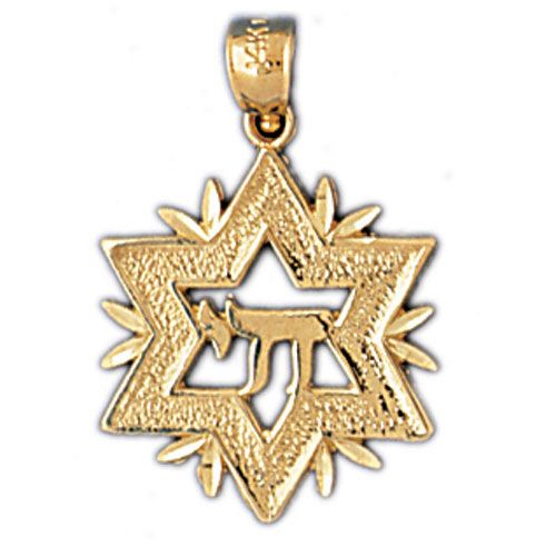 Star of David with Chai Charm Pendant 14k Gold