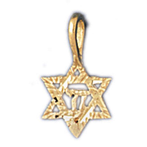 Star of David with Chai Charm Pendant 14k Gold
