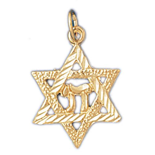 Star of David with Chai Charm Pendant 14k Gold