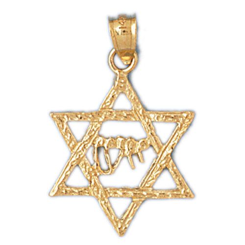 Star of David with Chai Charm Pendant 14k Gold