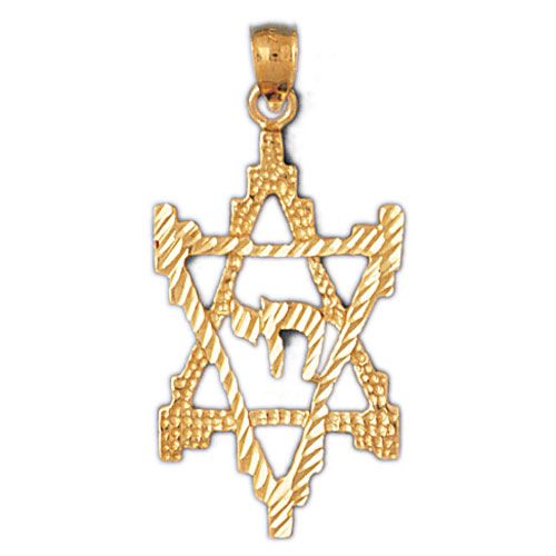 Star of David with Chai Charm Pendant 14k Gold