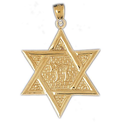 Star of David with Chai Charm Pendant 14k Gold